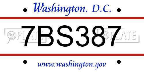 7BS387 District Of Columbia License Plate