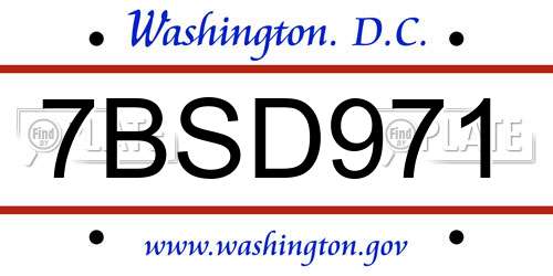 7BSD971 District Of Columbia License Plate