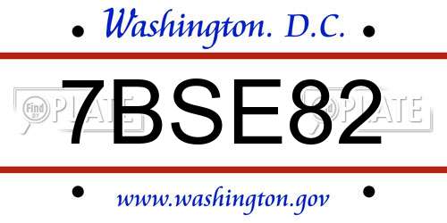7BSE82 District Of Columbia License Plate