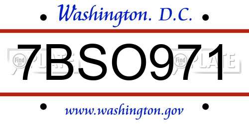 7BSO971 District Of Columbia License Plate