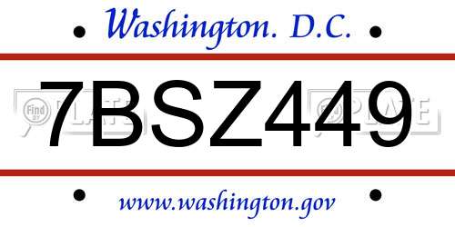 7BSZ449 District Of Columbia License Plate