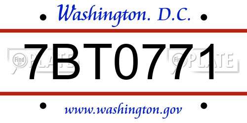 7BT0771 District Of Columbia License Plate