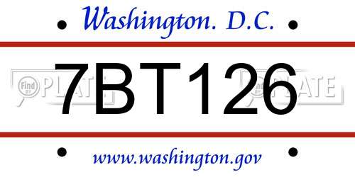 7BT126 District Of Columbia License Plate