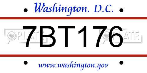 7BT176 District Of Columbia License Plate