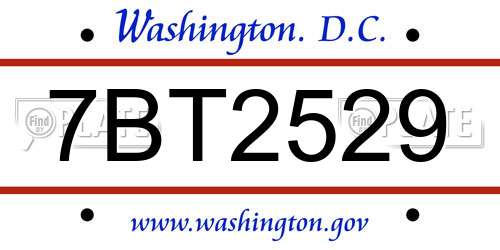 7BT2529 District Of Columbia License Plate