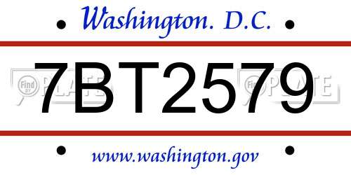 7BT2579 District Of Columbia License Plate