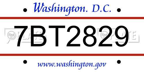 7BT2829 District Of Columbia License Plate