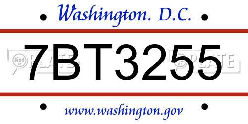 7BT3255 District Of Columbia License Plate