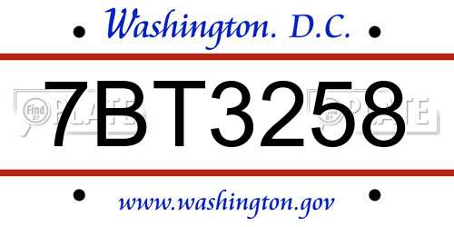 7BT3258 District Of Columbia License Plate