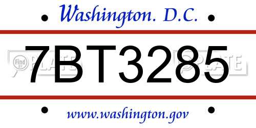 7BT3285 District Of Columbia License Plate