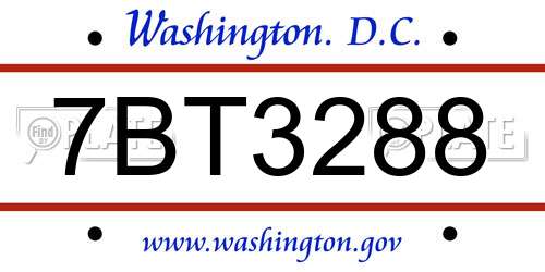 7BT3288 District Of Columbia License Plate