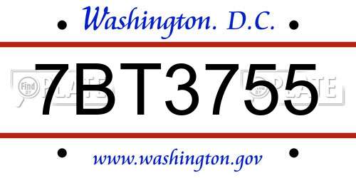 7BT3755 District Of Columbia License Plate