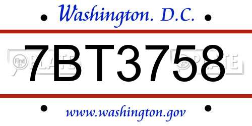 7BT3758 District Of Columbia License Plate