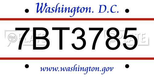 7BT3785 District Of Columbia License Plate
