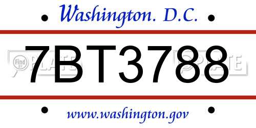 7BT3788 District Of Columbia License Plate