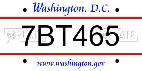 7BT465 District Of Columbia License Plate