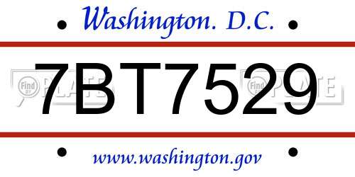 7BT7529 District Of Columbia License Plate