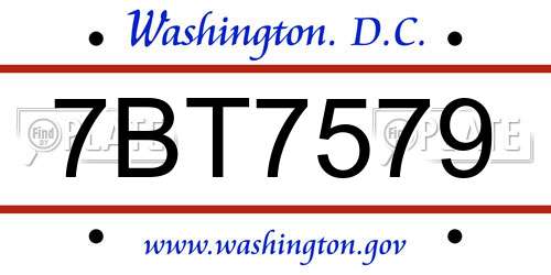 7BT7579 District Of Columbia License Plate