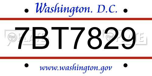 7BT7829 District Of Columbia License Plate