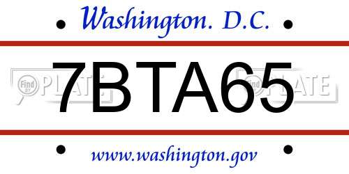 7BTA65 District Of Columbia License Plate