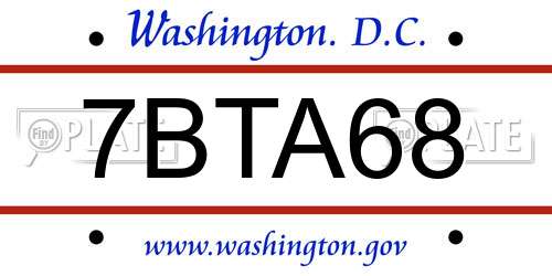 7BTA68 District Of Columbia License Plate