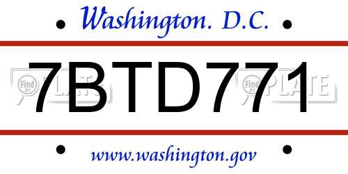7BTD771 District Of Columbia License Plate