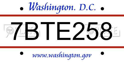 7BTE258 District Of Columbia License Plate