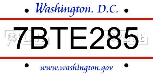7BTE285 District Of Columbia License Plate
