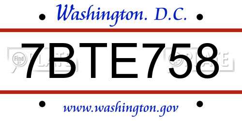 7BTE758 District Of Columbia License Plate