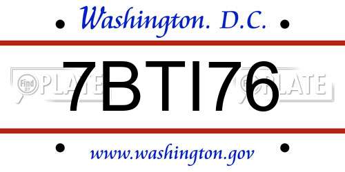 7BTI76 District Of Columbia License Plate