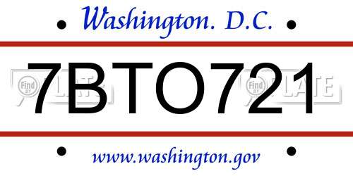7BTO721 District Of Columbia License Plate