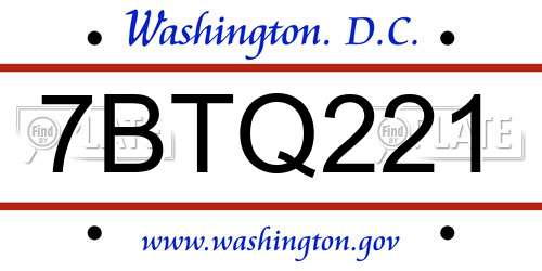 7BTQ221 District Of Columbia License Plate