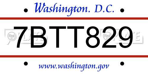 7BTT829 District Of Columbia License Plate