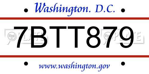 7BTT879 District Of Columbia License Plate