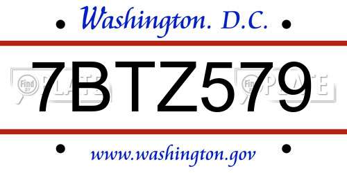 7BTZ579 District Of Columbia License Plate