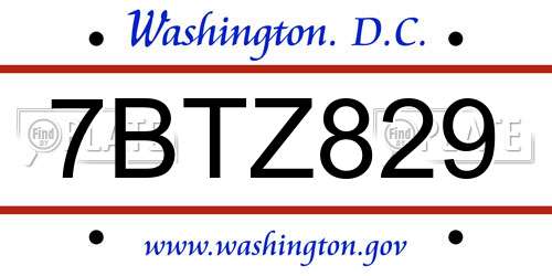 7BTZ829 District Of Columbia License Plate