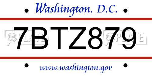 7BTZ879 District Of Columbia License Plate