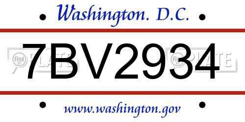 7BV2934 District Of Columbia License Plate