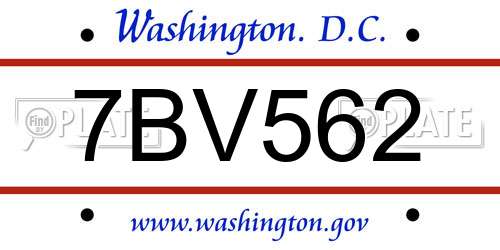 7BV562 District Of Columbia License Plate