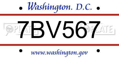 7BV567 District Of Columbia License Plate