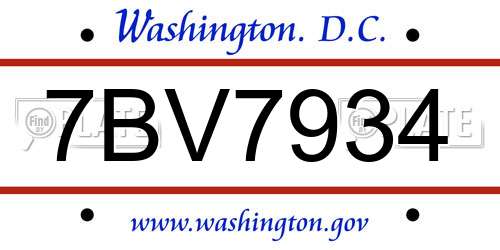 7BV7934 District Of Columbia License Plate