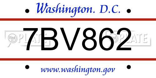 7BV862 District Of Columbia License Plate