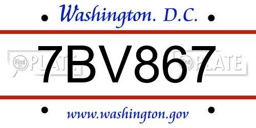 7BV867 District Of Columbia License Plate