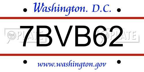 7BVB62 District Of Columbia License Plate