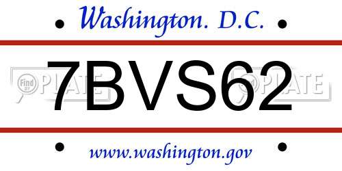 7BVS62 District Of Columbia License Plate