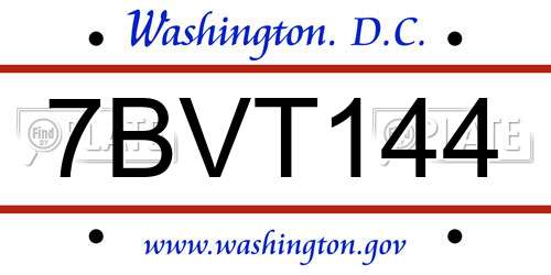 7BVT144 District Of Columbia License Plate