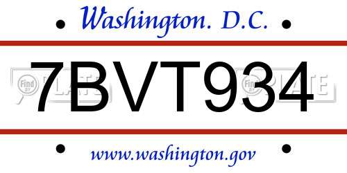 7BVT934 District Of Columbia License Plate