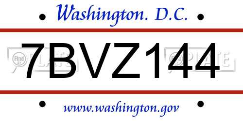 7BVZ144 District Of Columbia License Plate