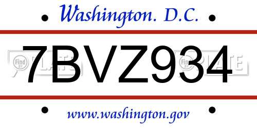 7BVZ934 District Of Columbia License Plate