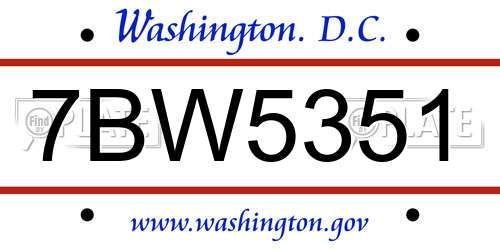 7BW5351 District Of Columbia License Plate